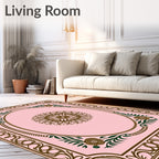 Elegant Pink Floral Sunburst Design Rug