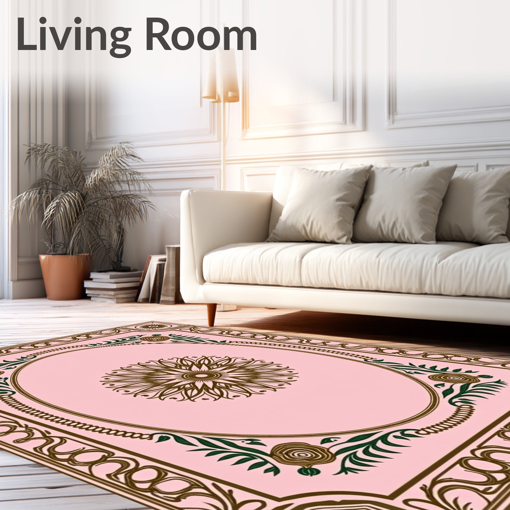 Elegant Pink Floral Sunburst Design Rug