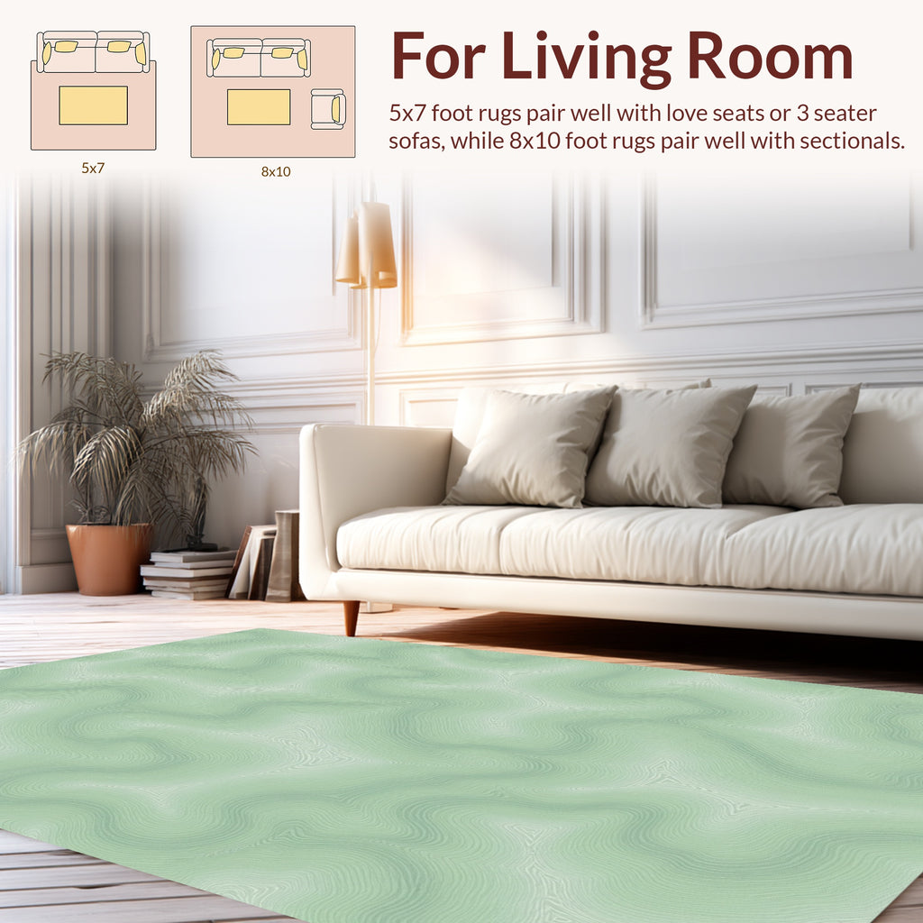 Soft Green Wavy Lined Organic Pattern Rug