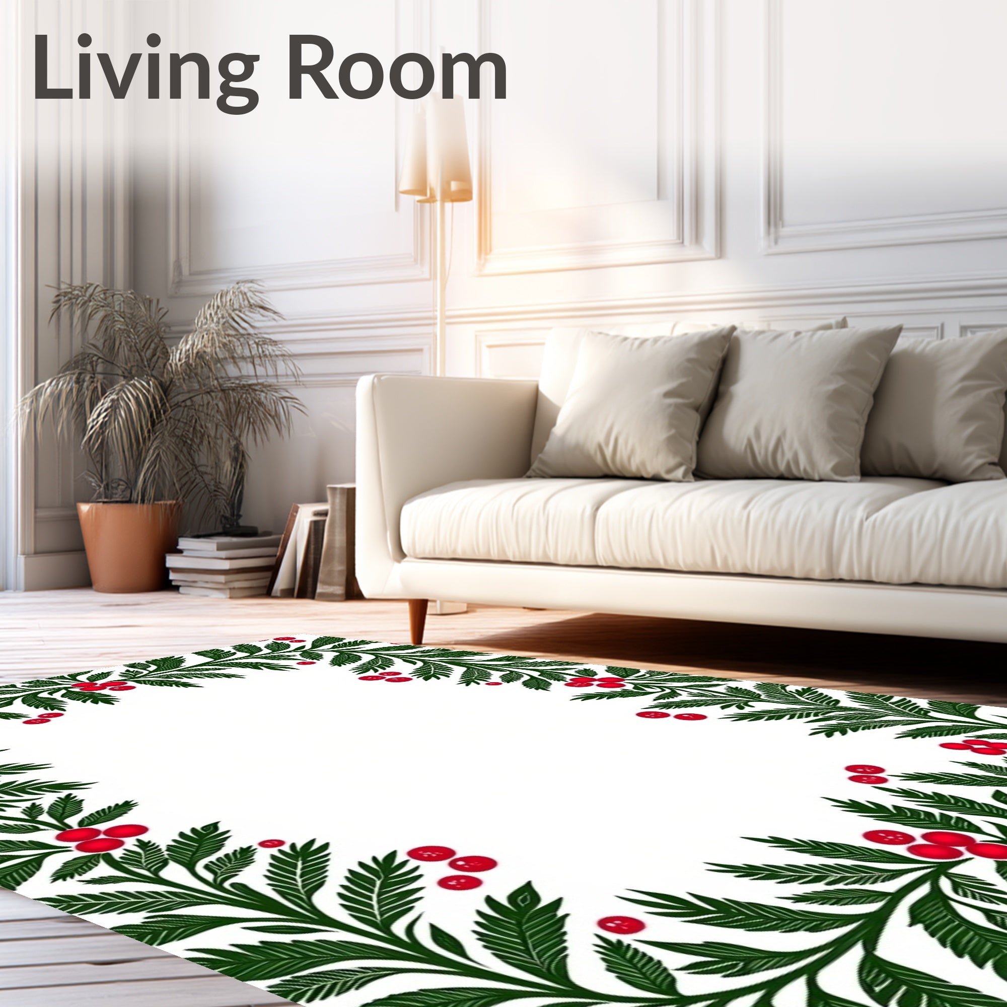 Green Holly Berries Garland Rug