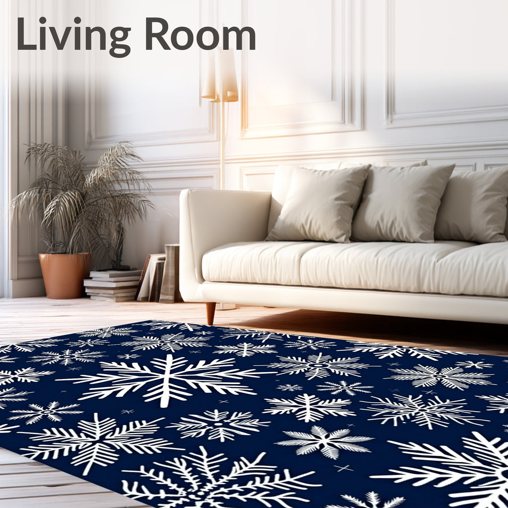 Winter White Snowflakes Navy Rug