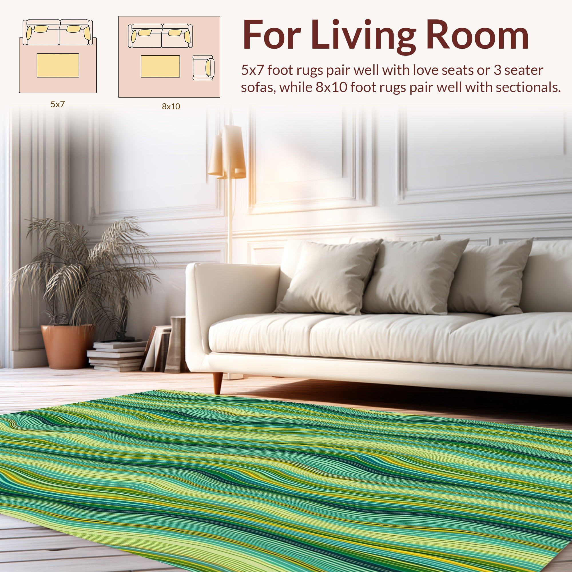 Verdant Wavy Stripe Pattern Rug