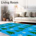Evergreen Trees and Snowflakes Pattern Rug