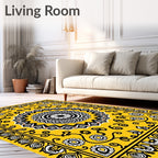 Sunny Yellow Exotic Floral Mandala Rug