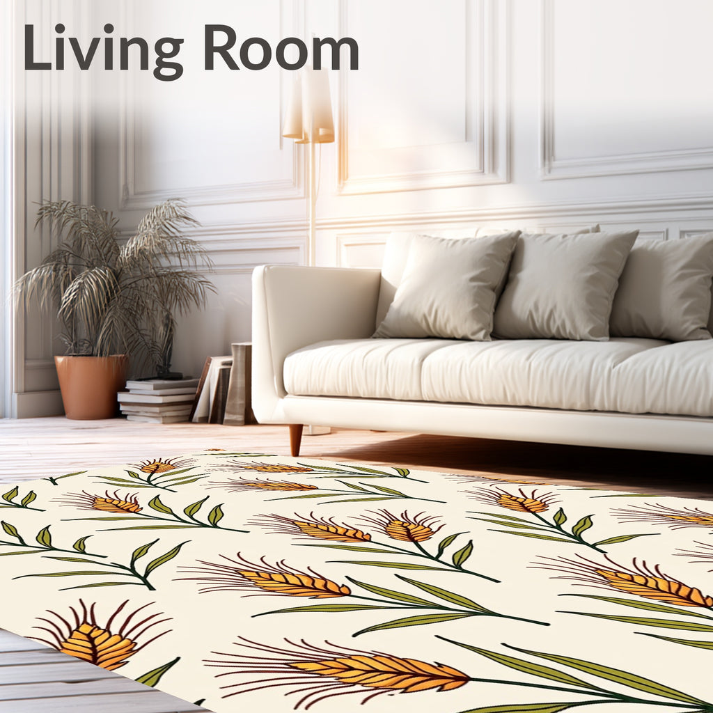 Golden Wheat Stalk Pattern Design Rug