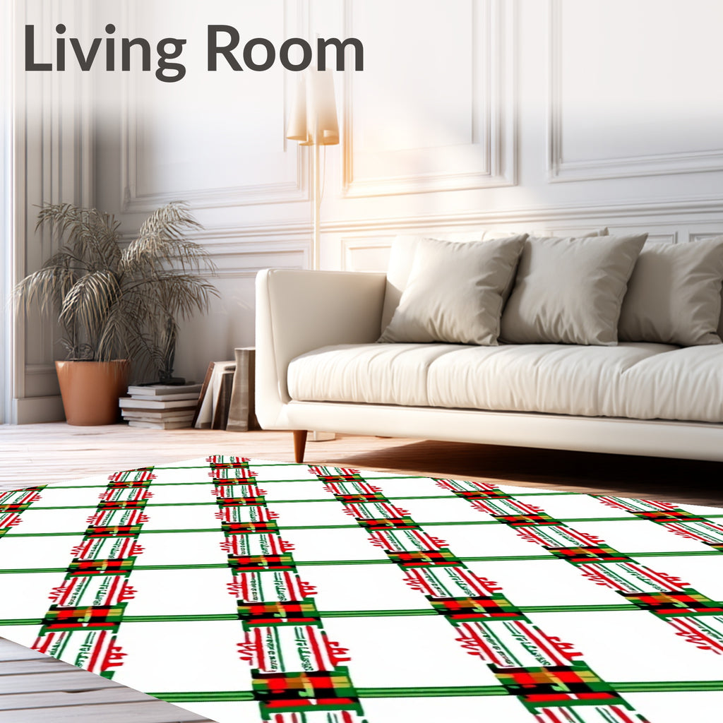 Geometric Red Green White Plaid Rug