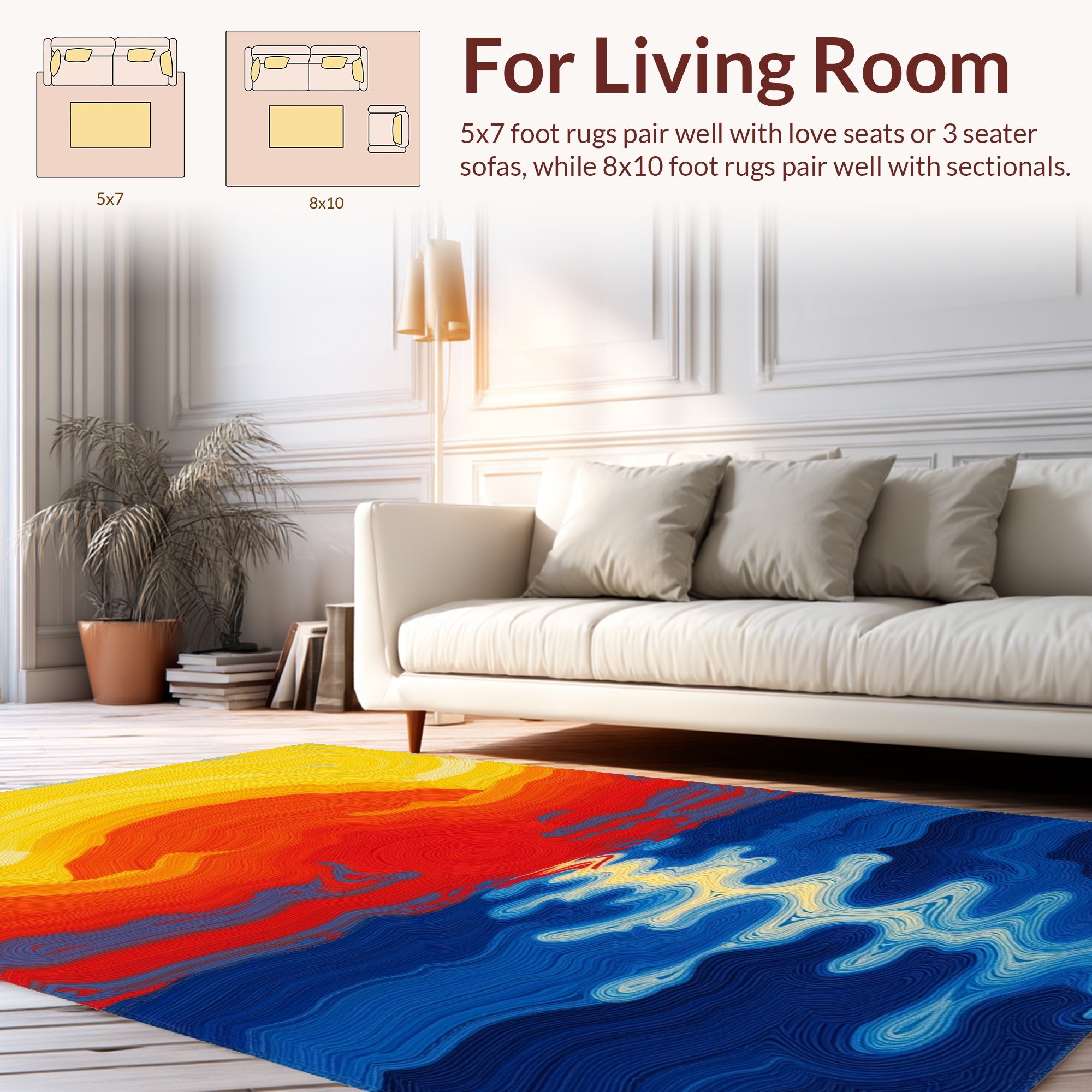Vivid Sunrise Wavy Water Design Rug