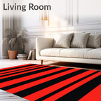 Bold Red Black Stripe Pattern Rug