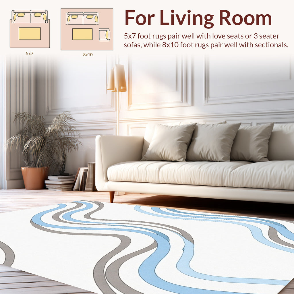 Abstract Wavy Blue Gray Pattern Rug