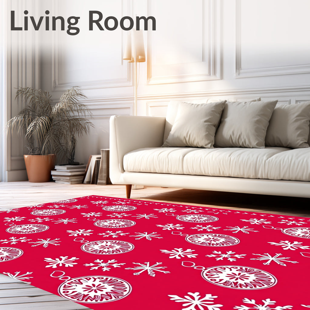 Red White Ornament Snowflake Seamless Rug