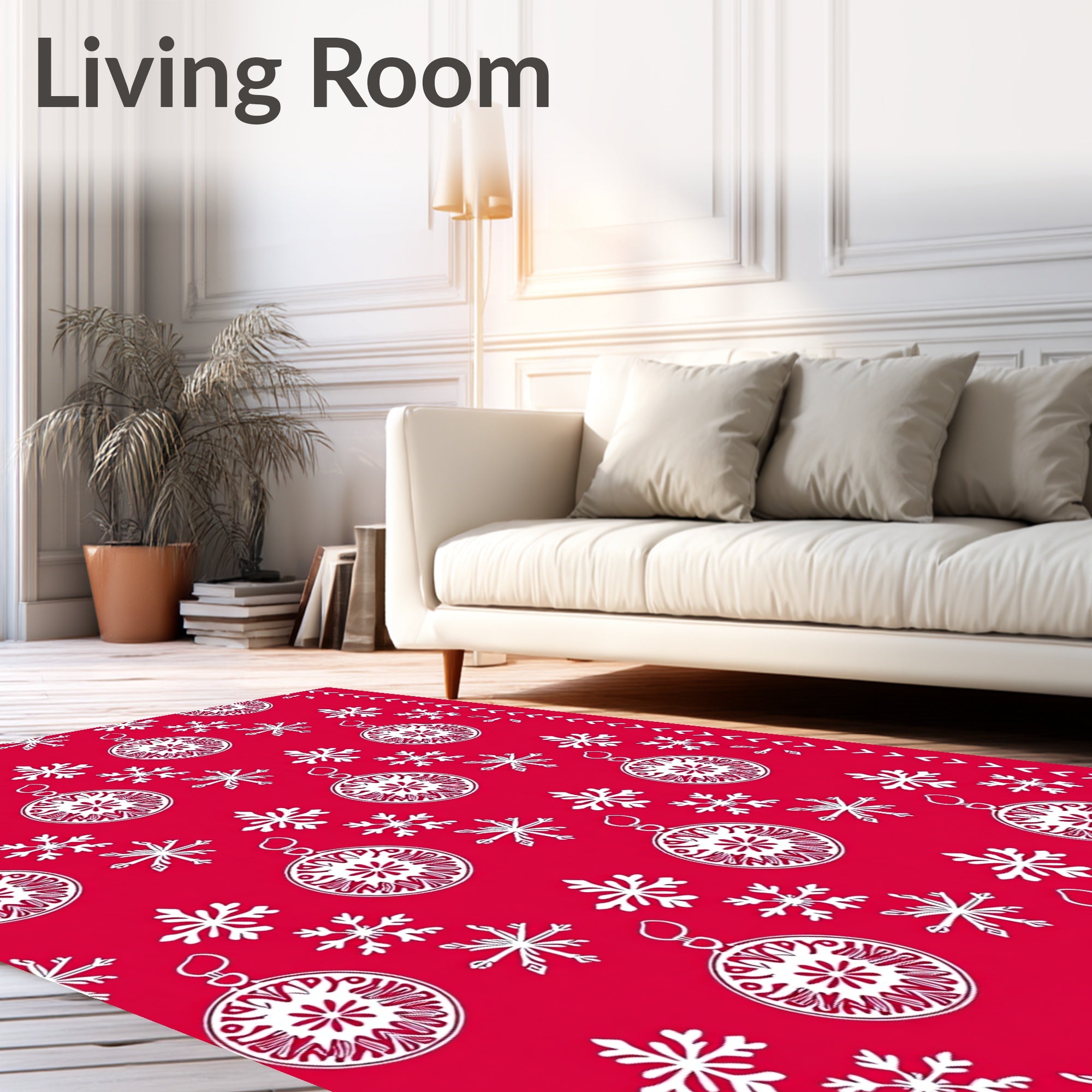 Red White Ornament Snowflake Seamless Rug