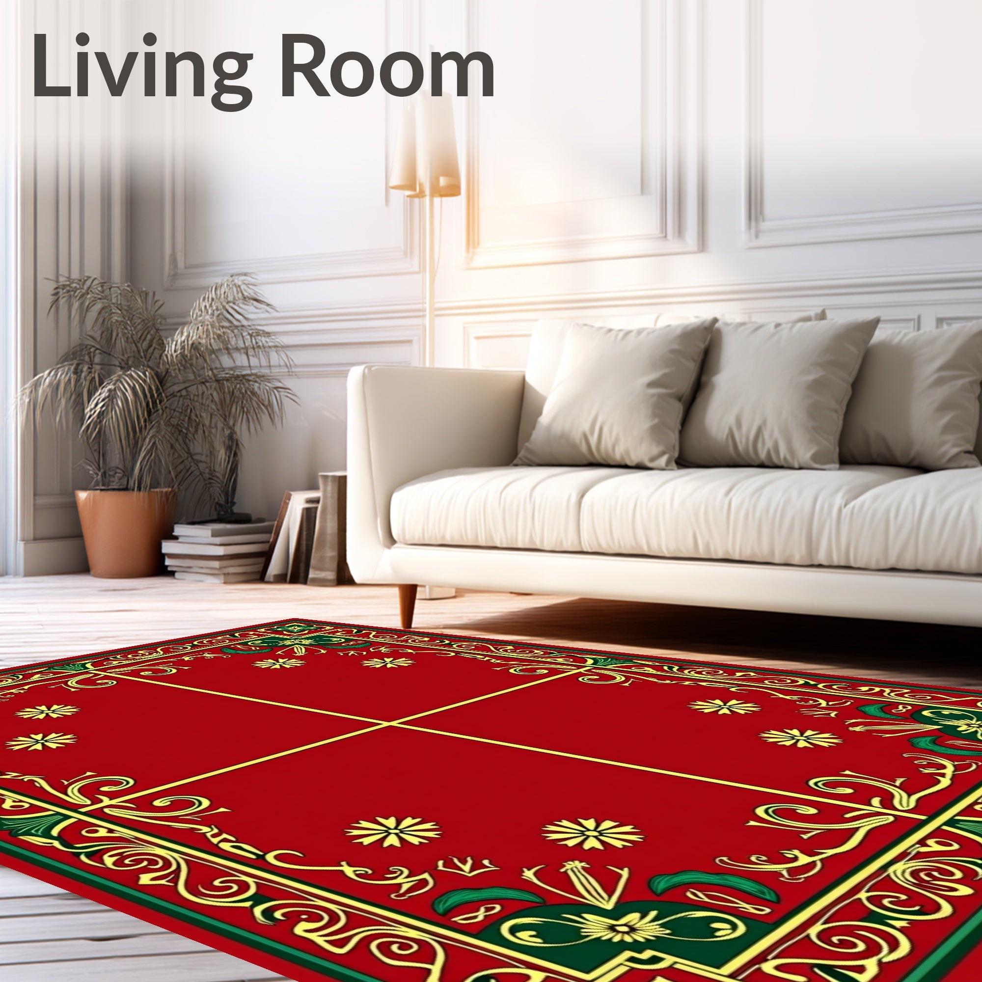 Rich Red Floral Border Pattern Rug