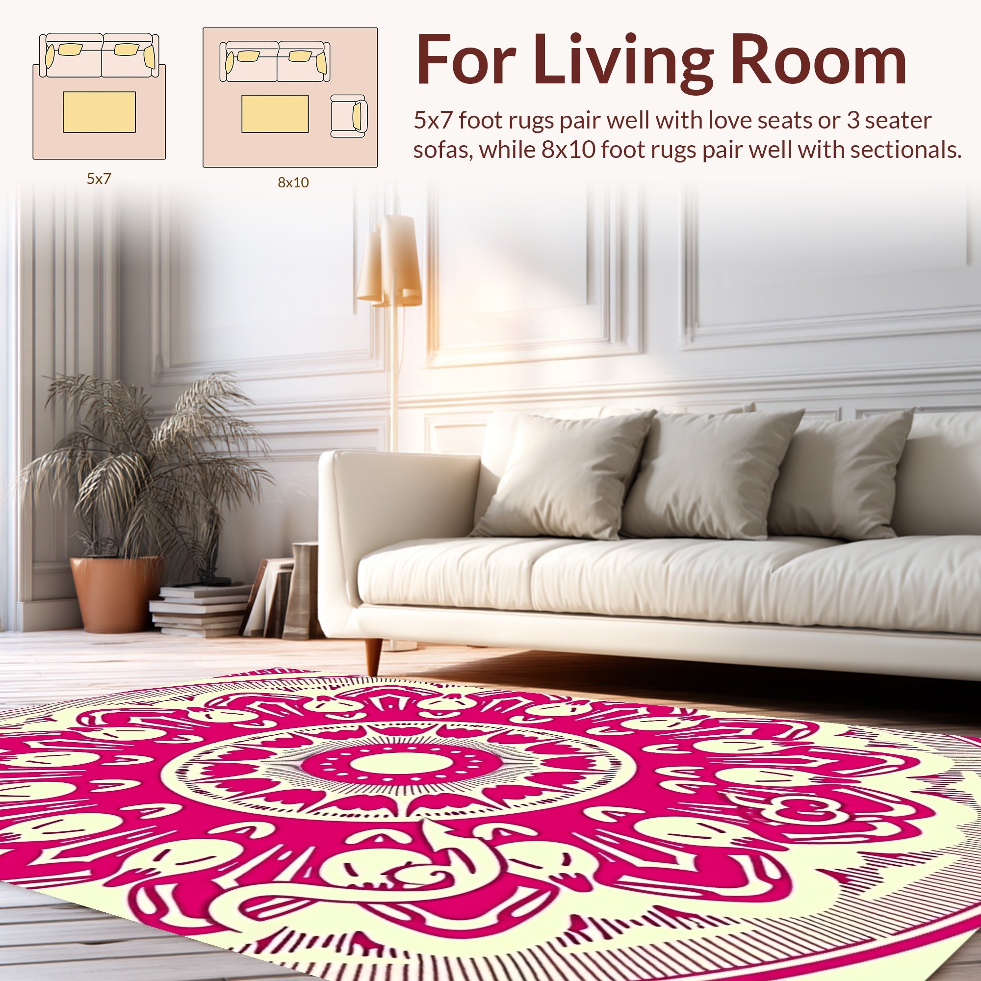 Mandala Pink Concentric Radial Pattern Rug