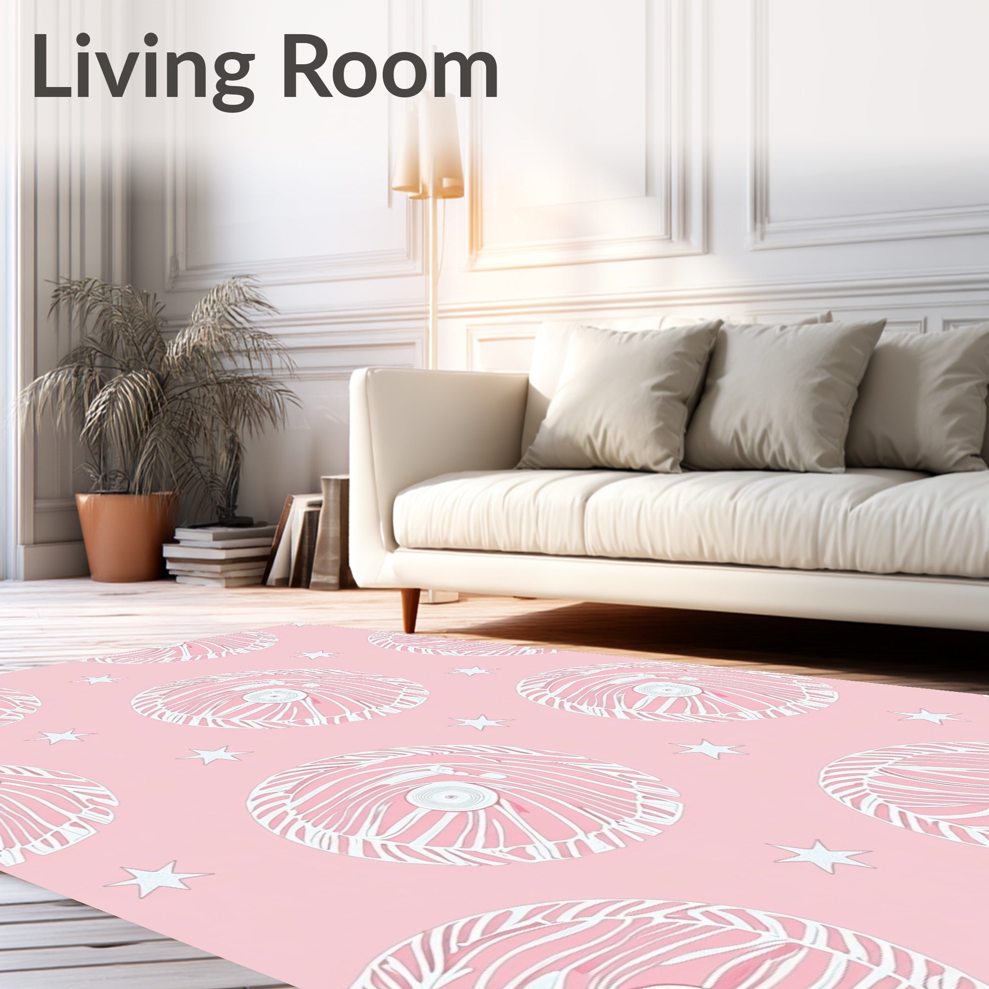 Whimsical Pink Swirl Star Pattern Rug