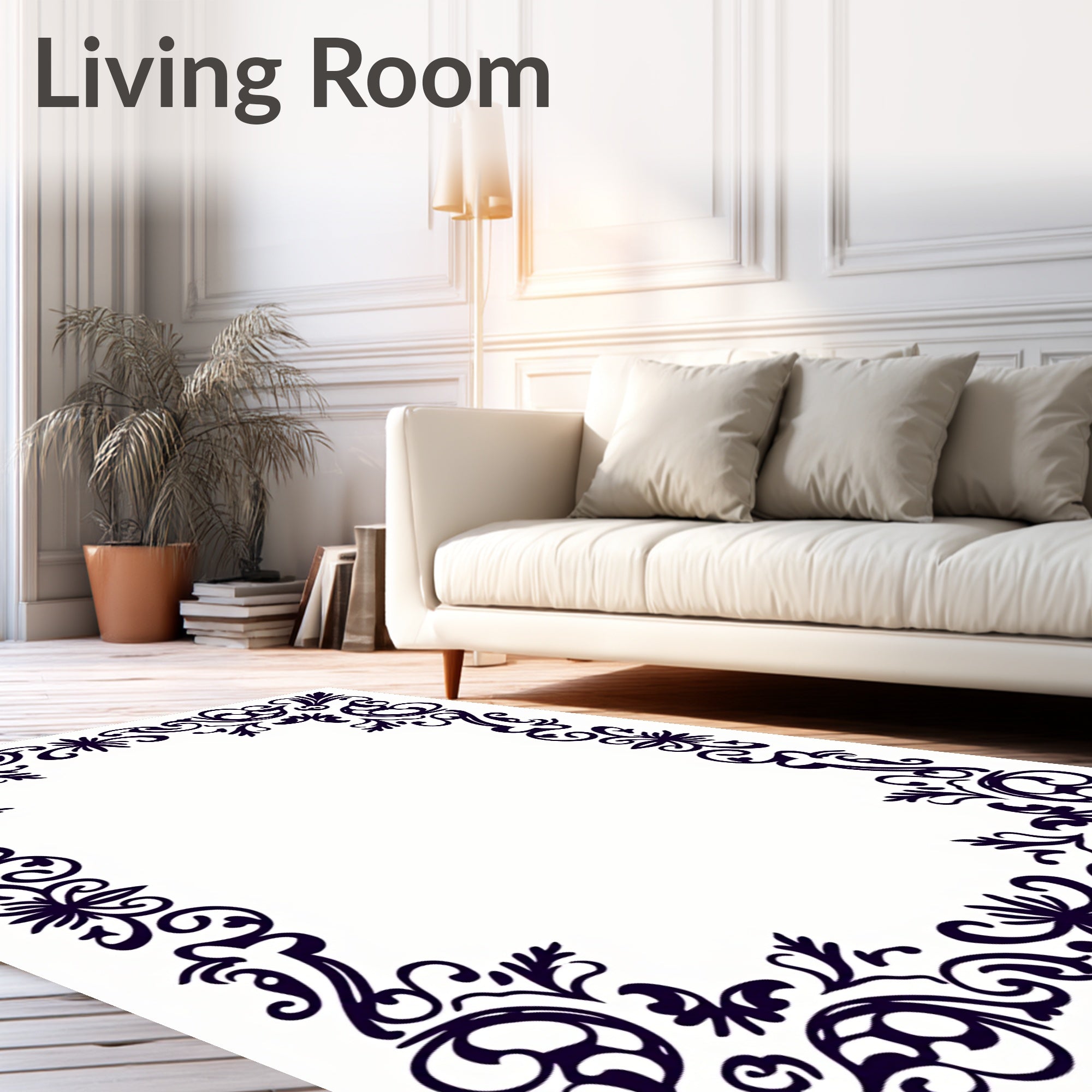 Elegant Dark Floral Scrollwork Lace Rug