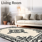 Classic Ornate Scrollwork Black Pattern Rug