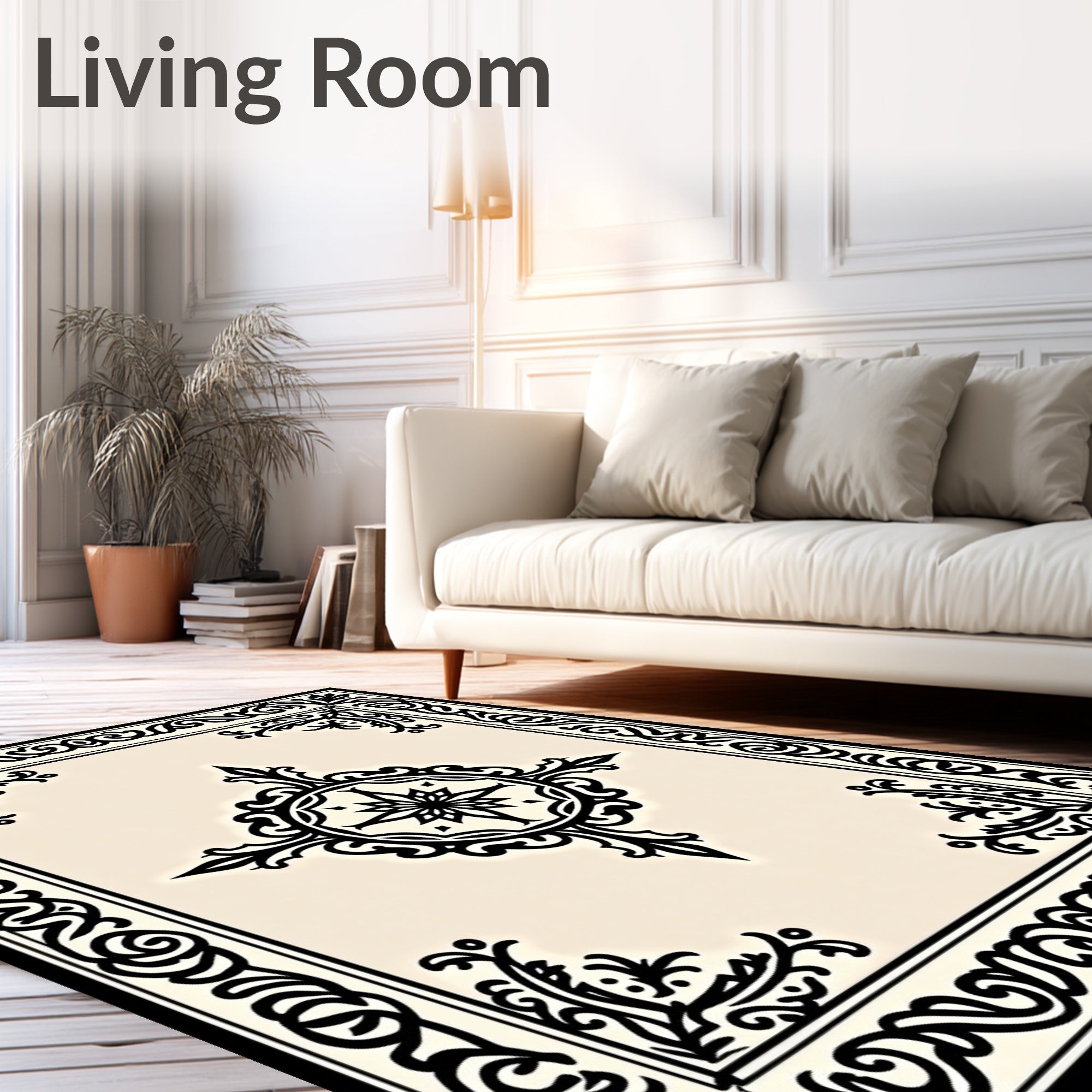 Classic Ornate Scrollwork Black Pattern Rug
