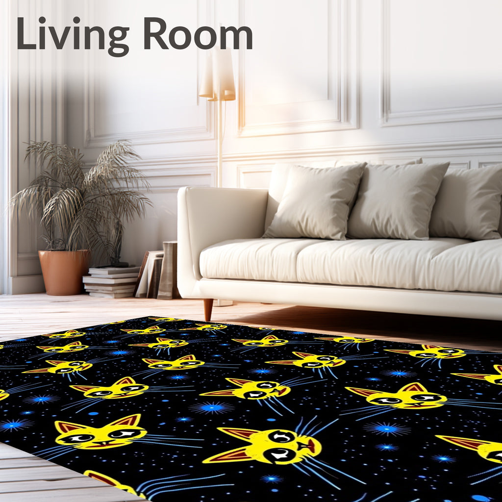 Whimsical Yellow Cat Space Design Rug