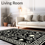 Cream Hearts Scrollwork Black Rug