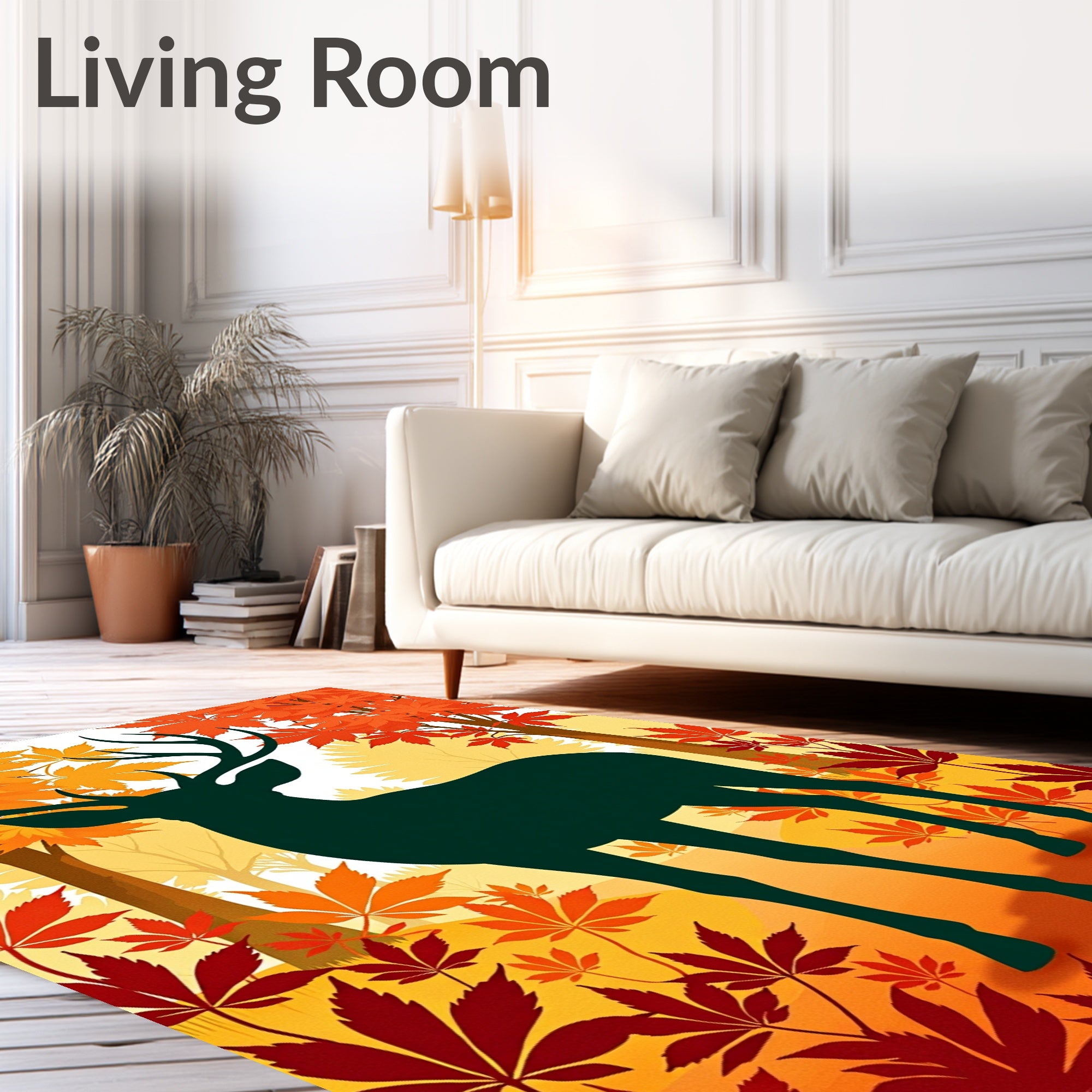 Forest Deer With Maple Leaves Pattern Rug