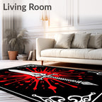 Bold Sword Crimson Splatter Design Rug
