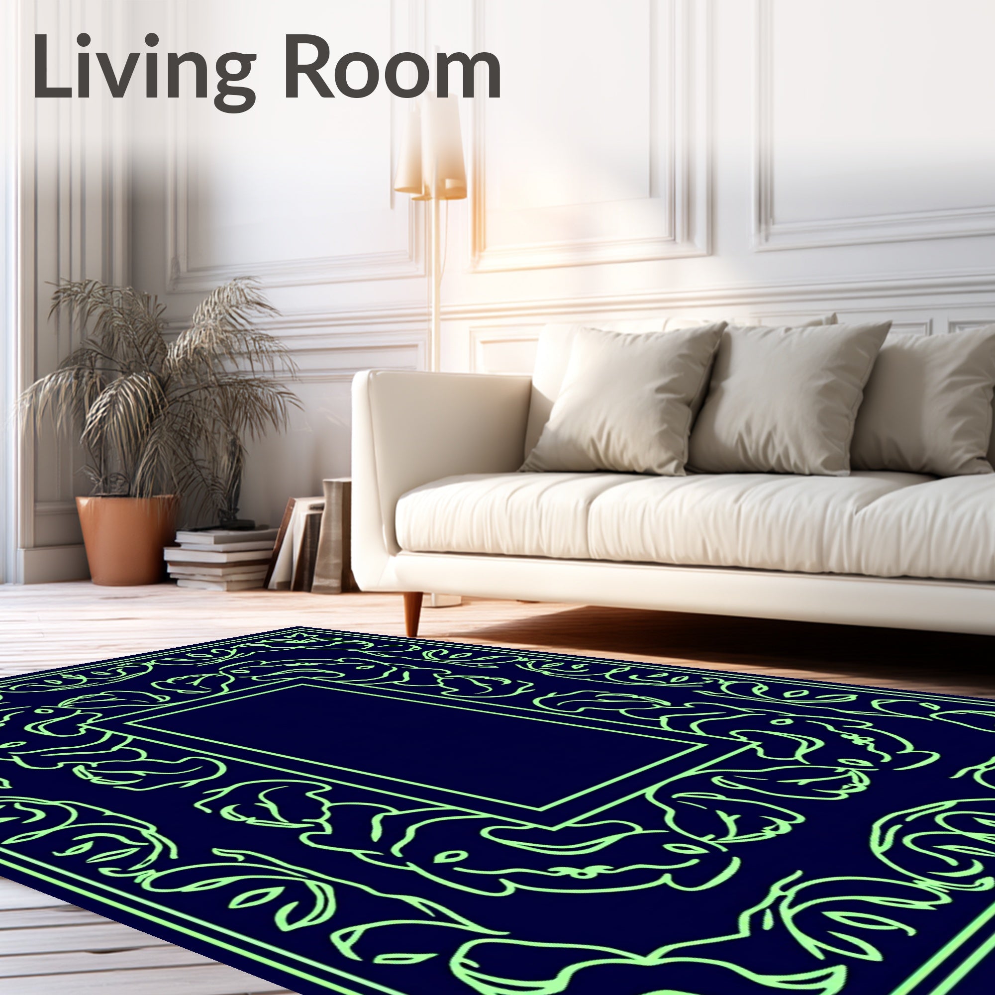 Elegant Floral Frame with Creatures Rug