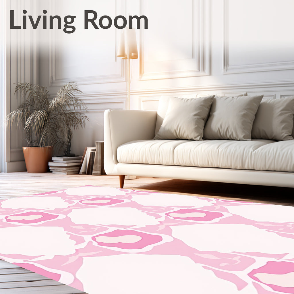 Pink White Abstract Geometric Pattern Rug