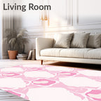 Pink White Abstract Geometric Pattern Rug