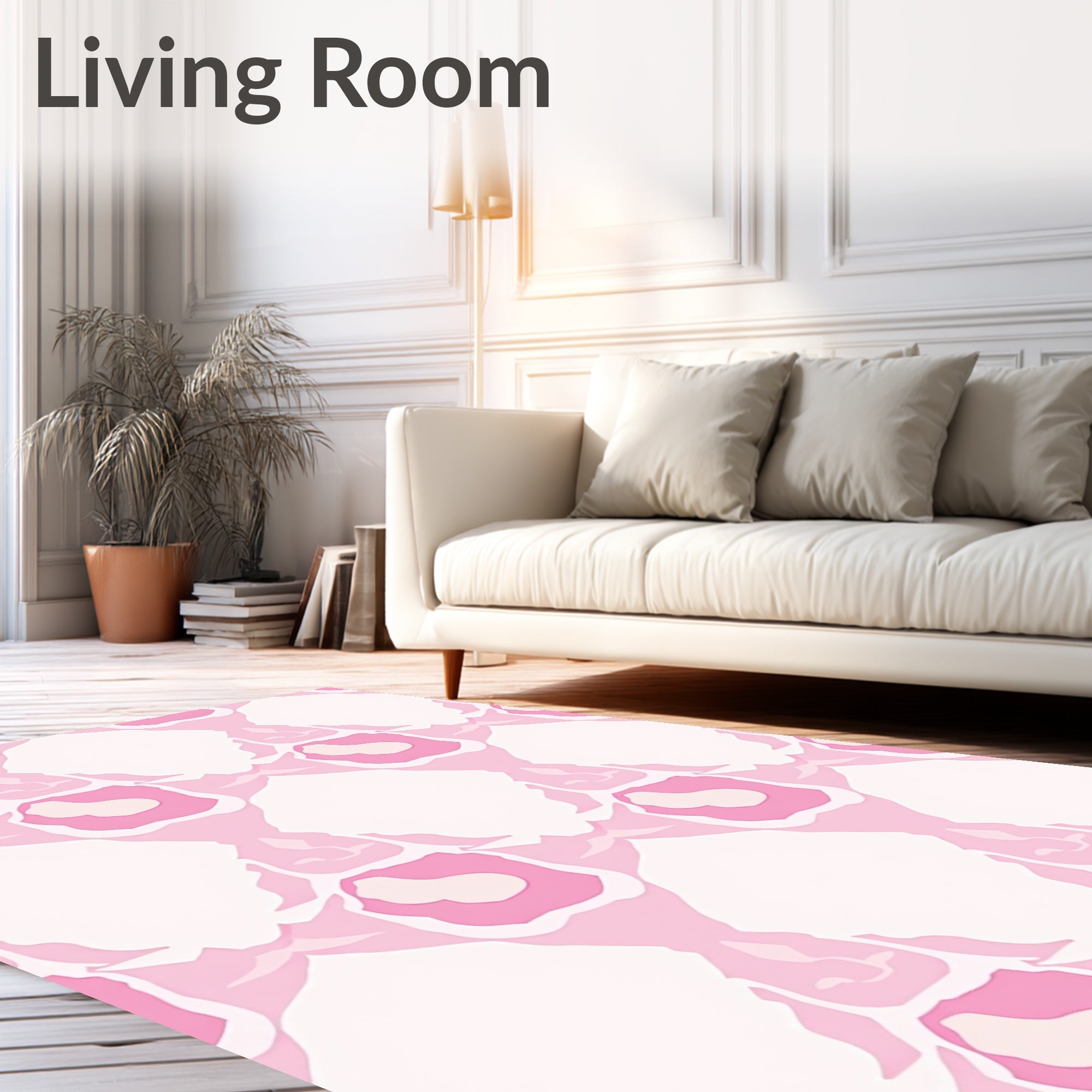 Pink White Abstract Geometric Pattern Rug