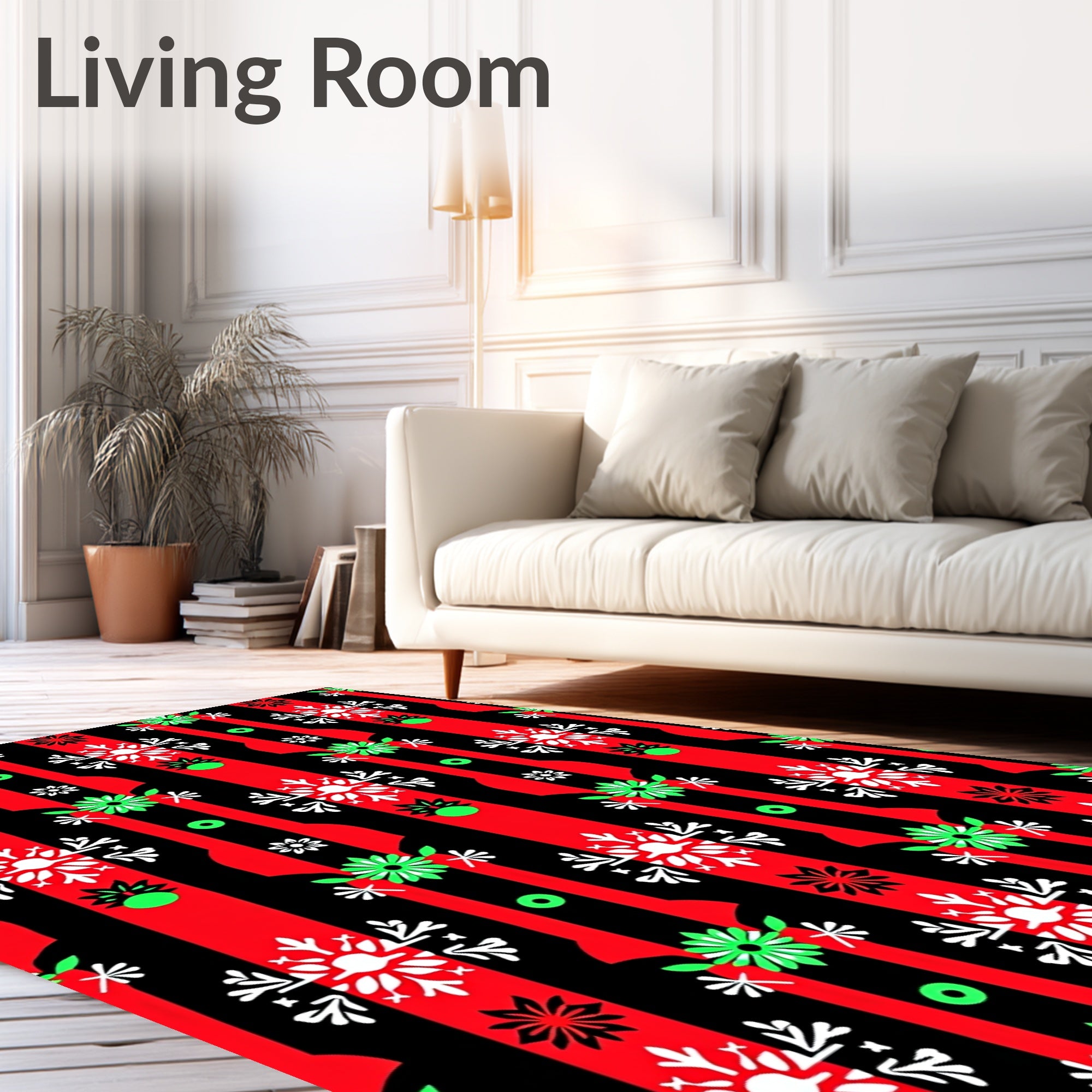 Festive Stripe Snowflake Floral Design Rug