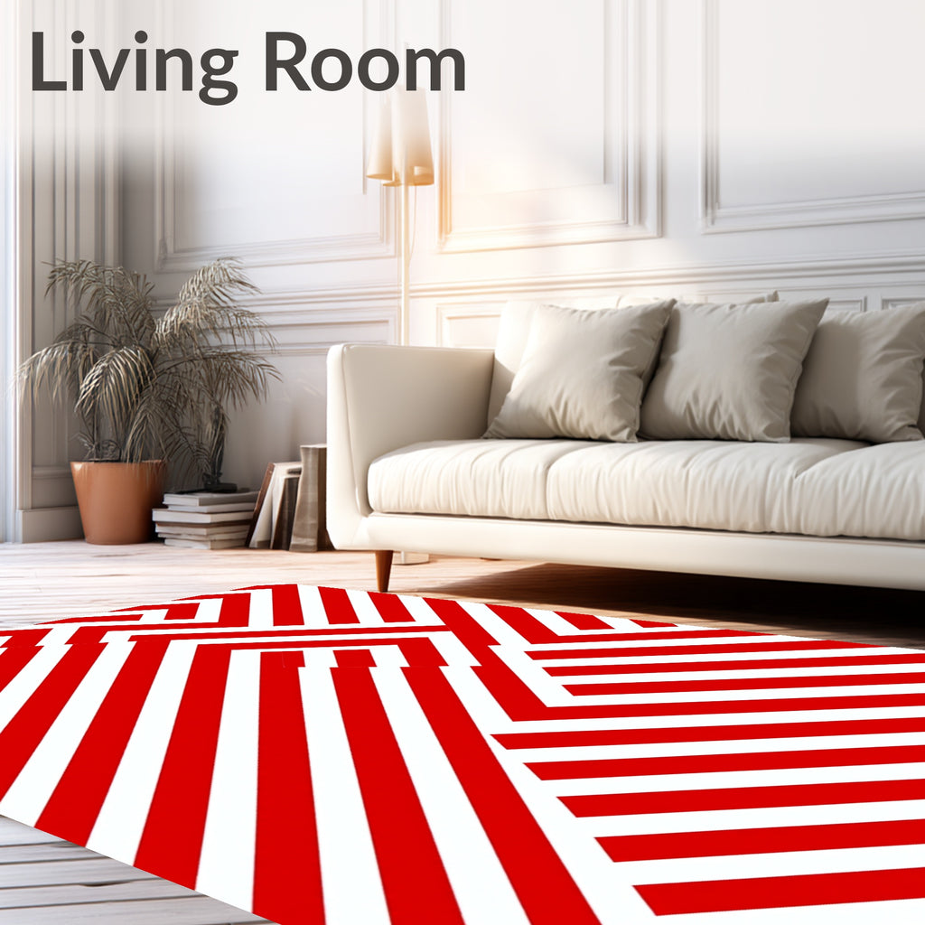Red White Angular Geometric Pattern Rug