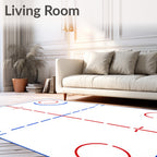 Red Blue Geometric Circles Pattern Rug