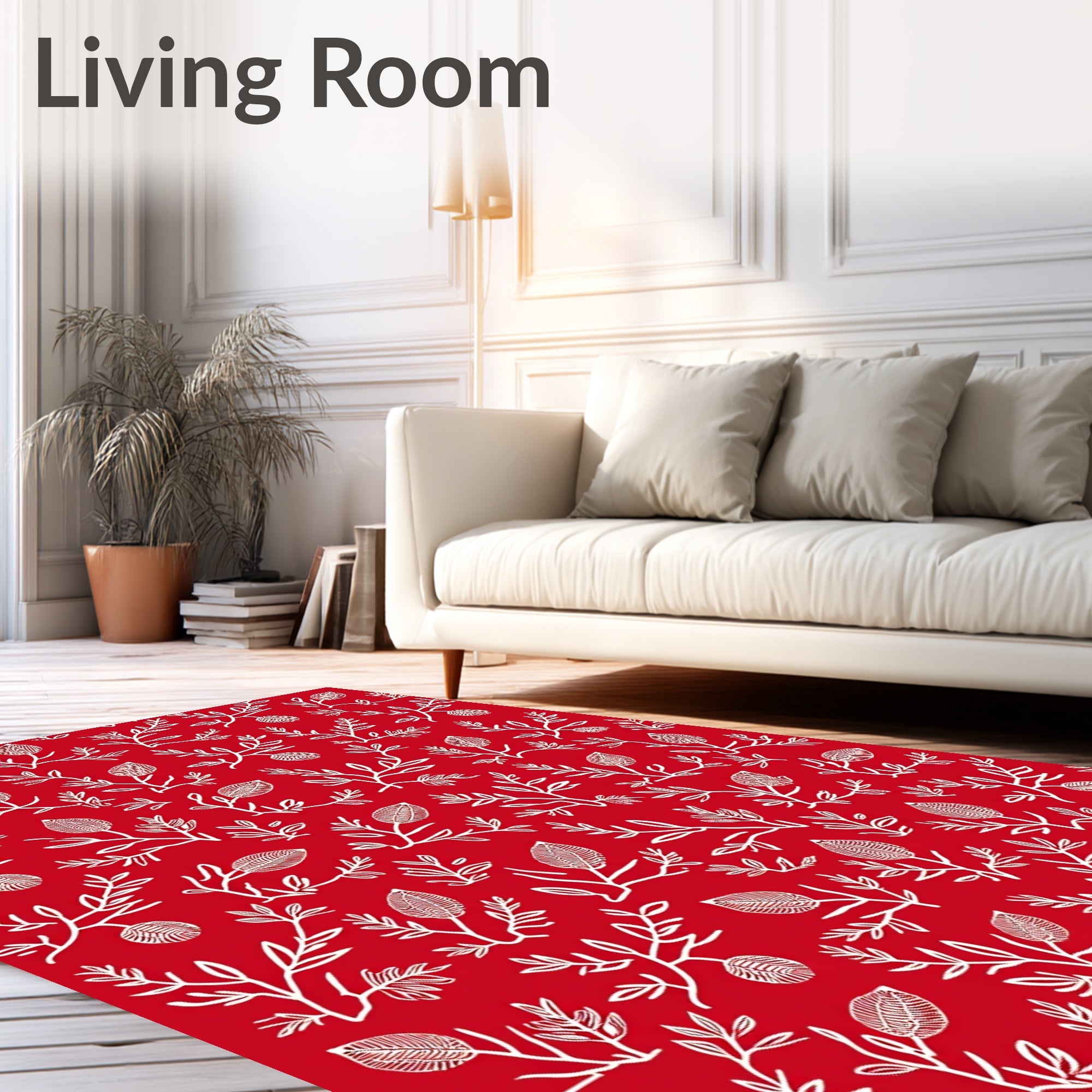 Romantic Red Flora Pattern Design Rug