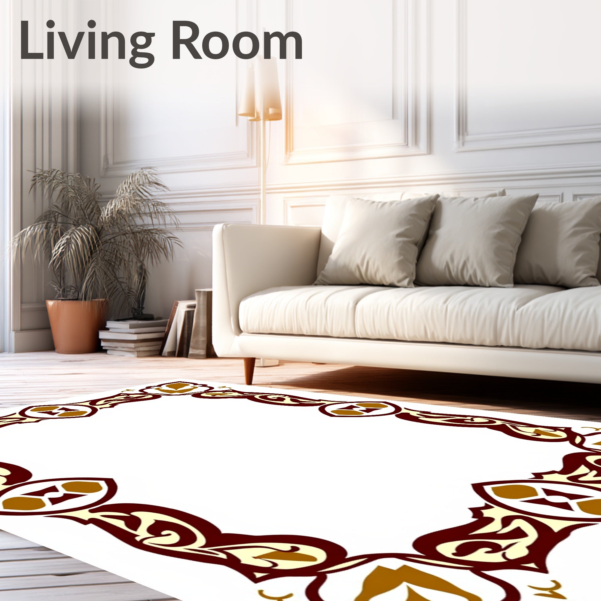Ornate Floral Patterned Border Rug