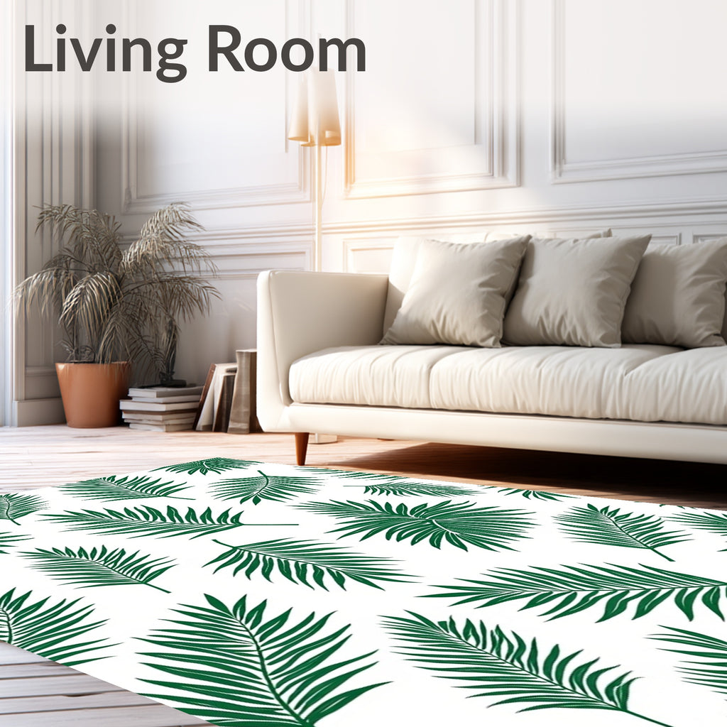 Green Palm Frond Tropical Pattern Rug