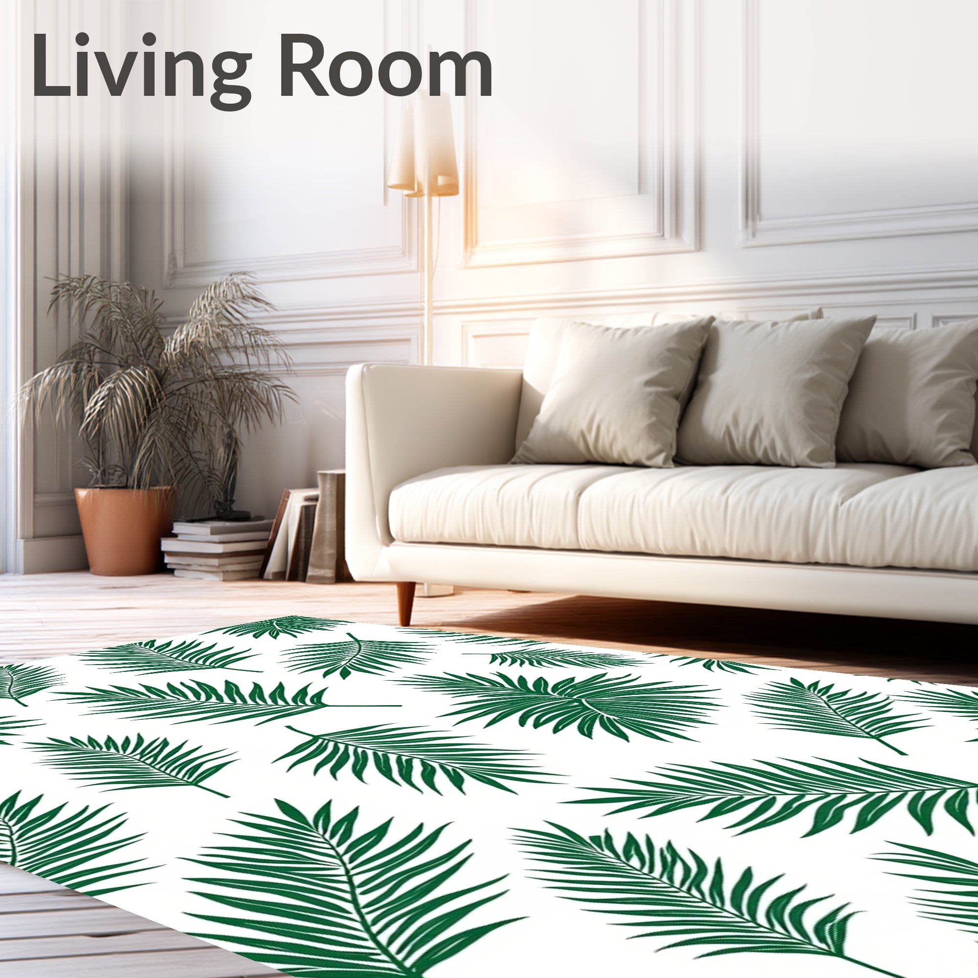 Green Palm Frond Tropical Pattern Rug