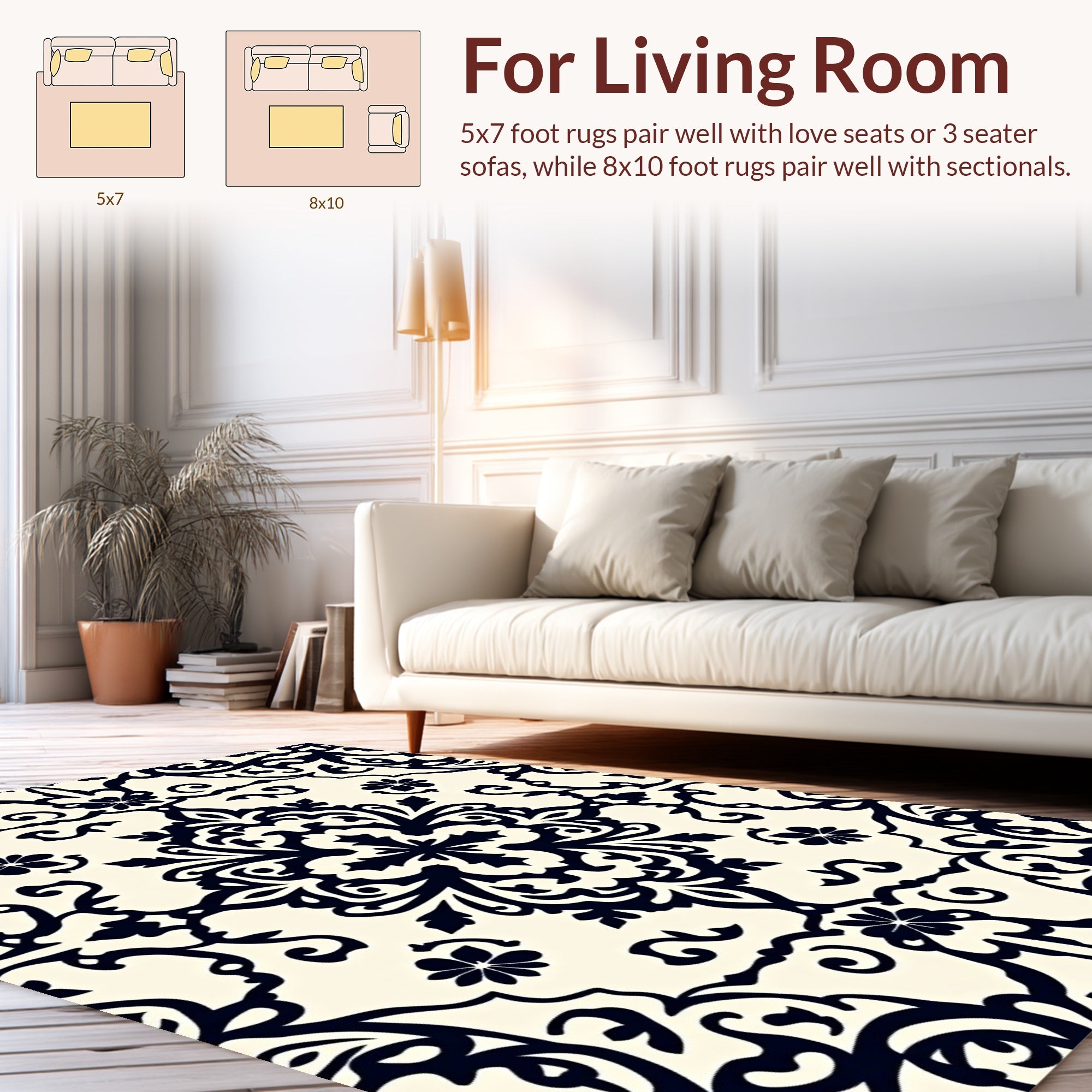 Classic Black Floral Damask Pattern Rug