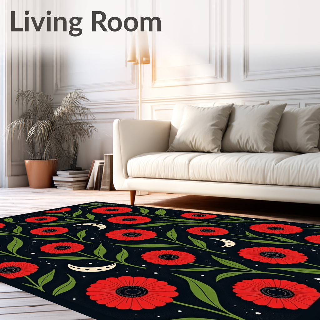 Red Floral 2 Moons Pattern Rug