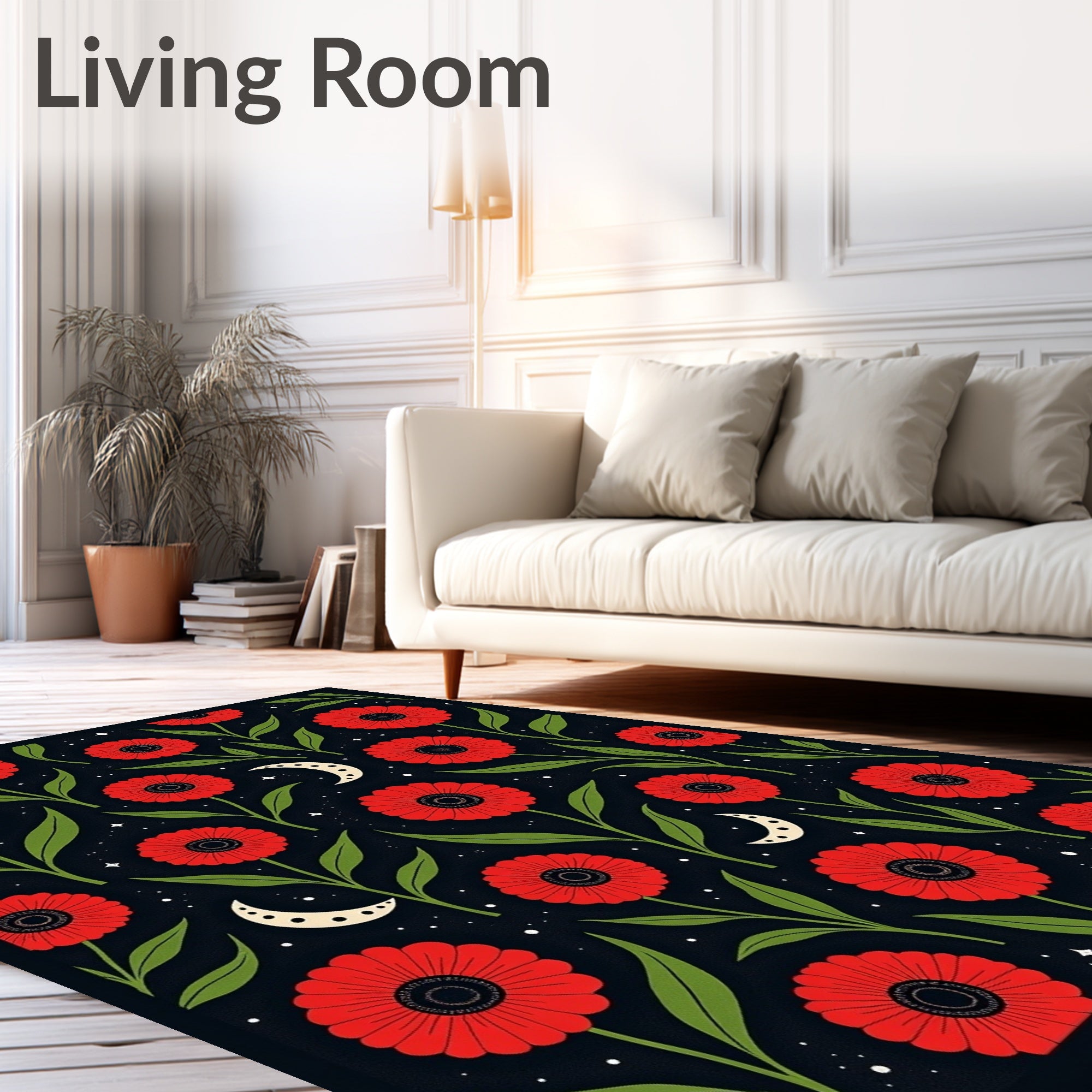 Red Floral 2 Moons Pattern Rug