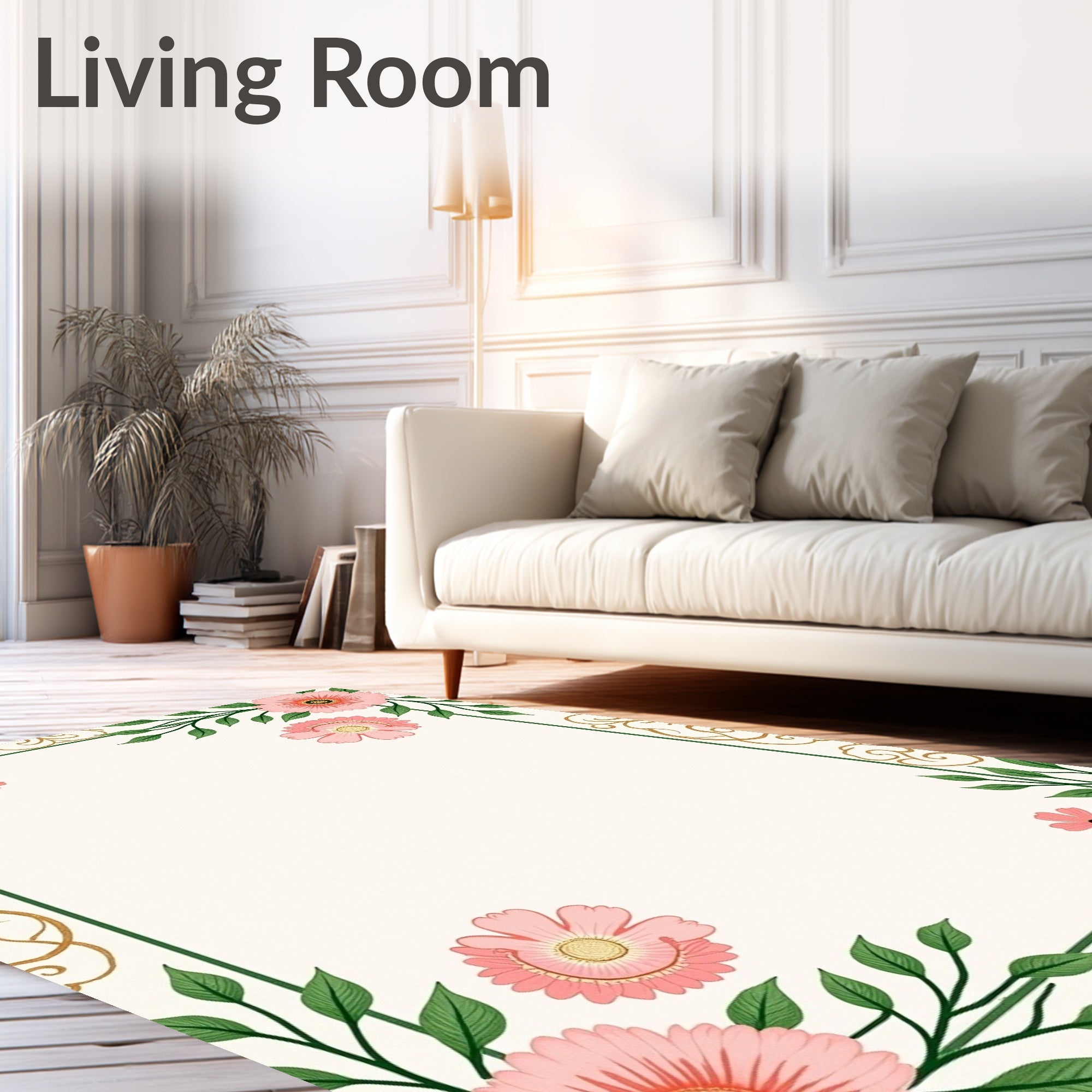 Pink Floral Vines With Gold Accents Rug