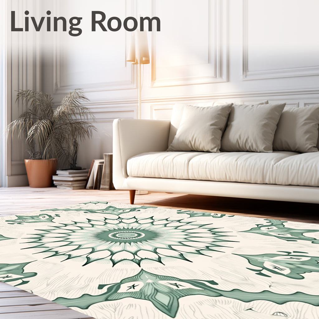 Intricate Mint Green Mandala Pattern Rug