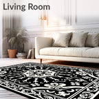 Classic Black White Floral Medallion Design Rug