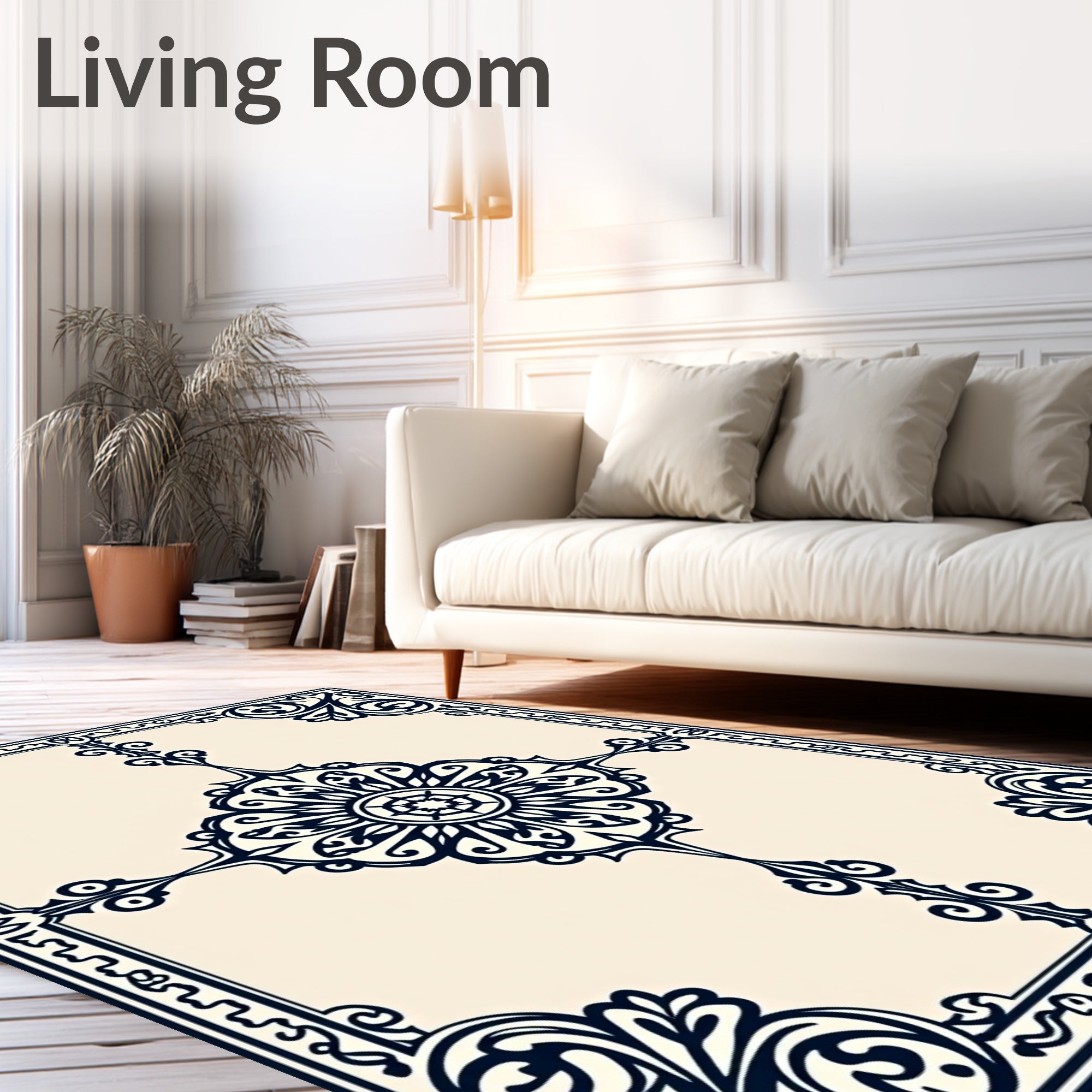 Ornate Floral Border Design Rug