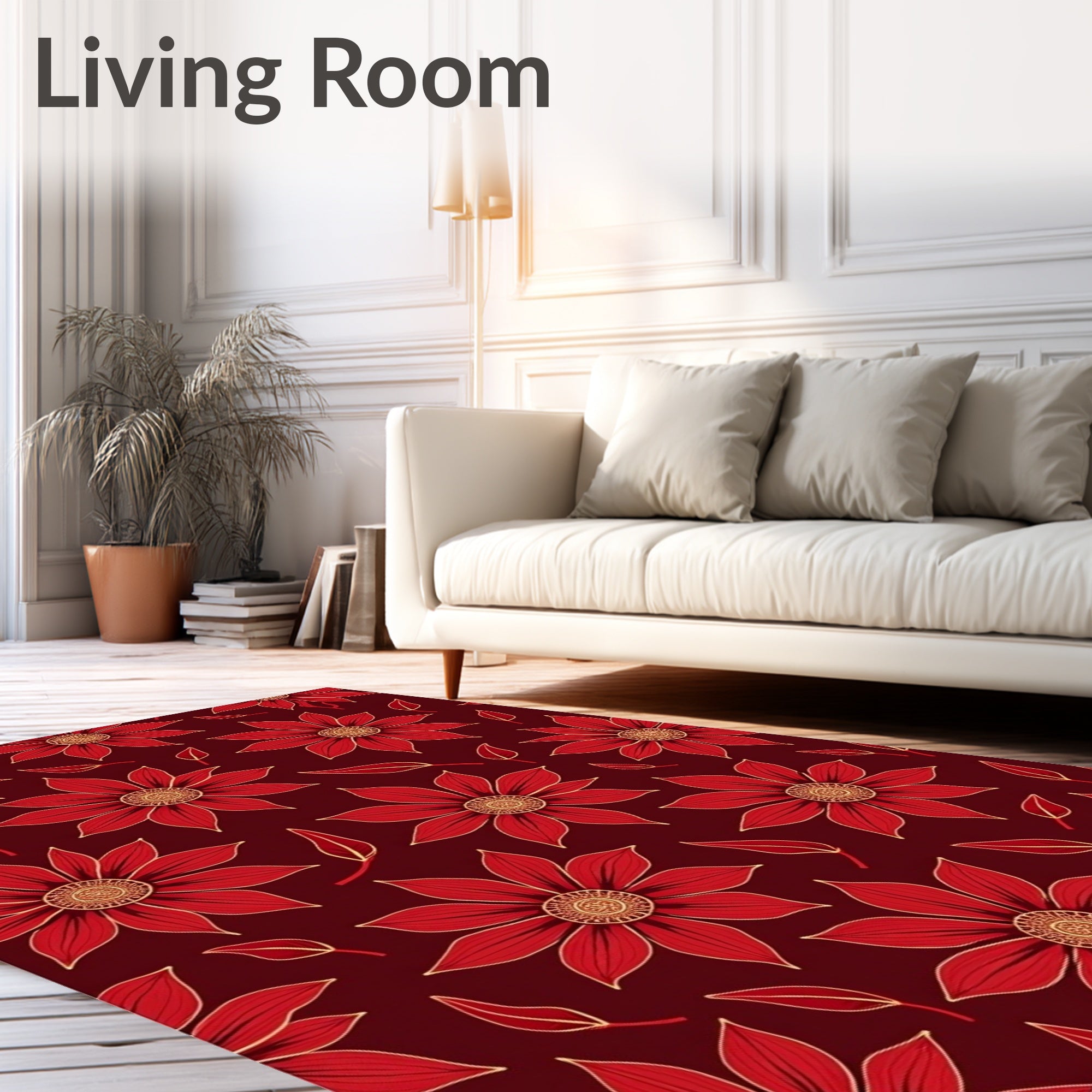 Rich Red Gold Floral Medallion Rug
