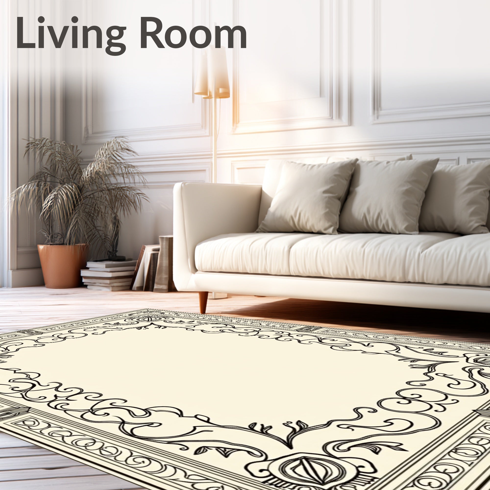 Ornate Floral Vine Border Design Rug