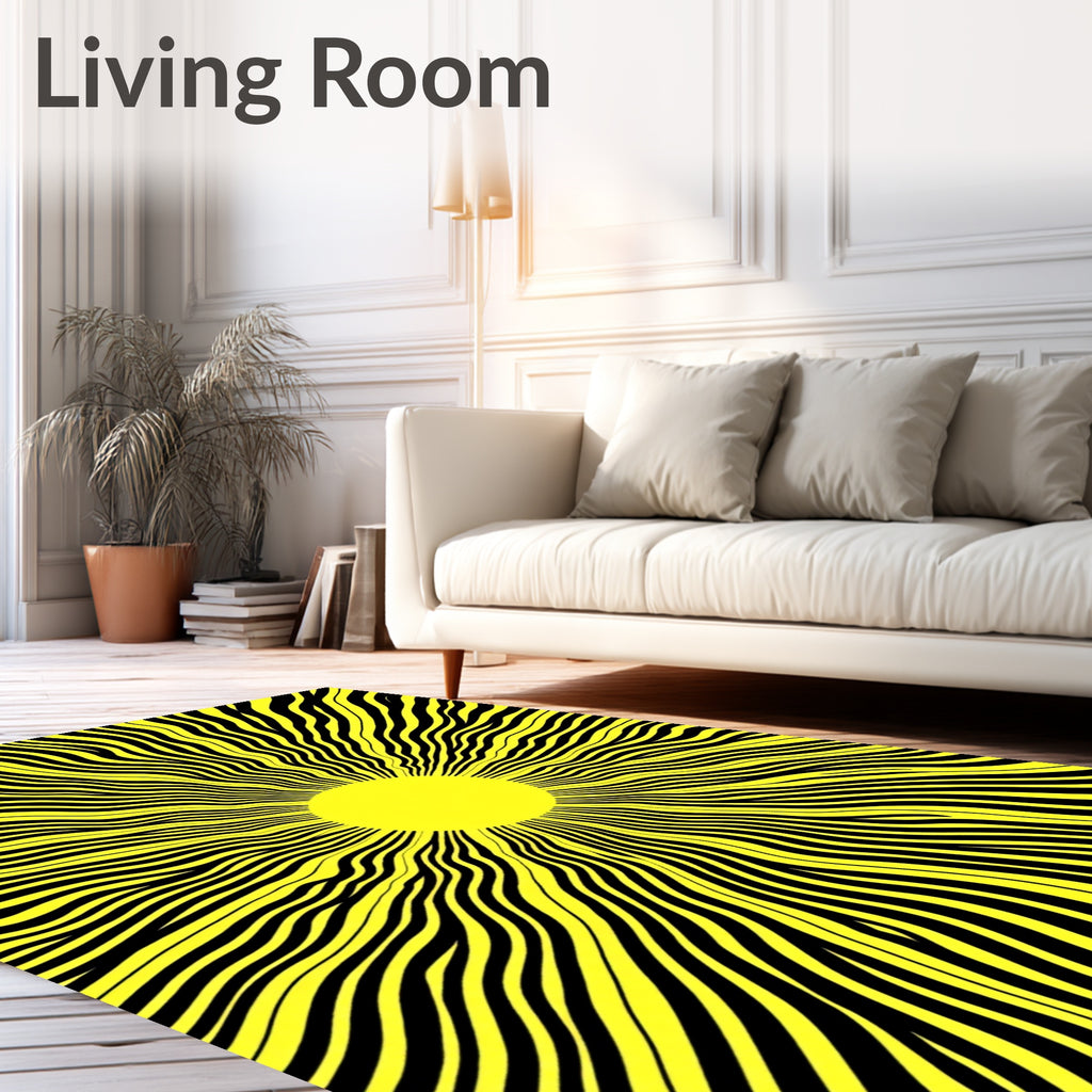 Radiant Yellow Black Swirl Pattern Rug