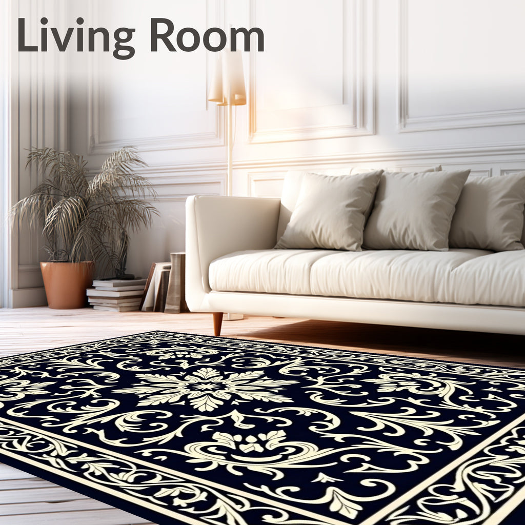 Classic Floral Scrollwork Damask Design Rug