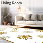 Golden Snowflake Patterned Glamour Rug