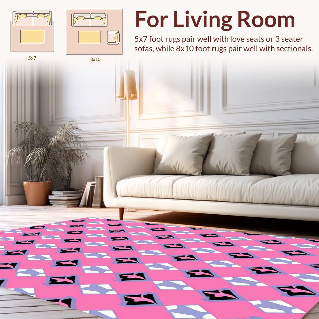 Pink Abstract Diamond Pattern Rug