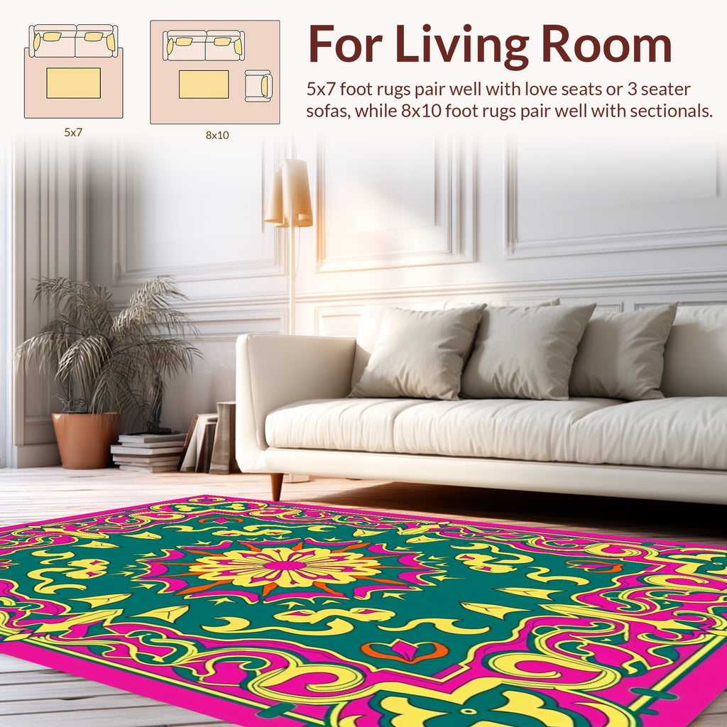 Vibrant Floral Medallion Graphic Design Rug